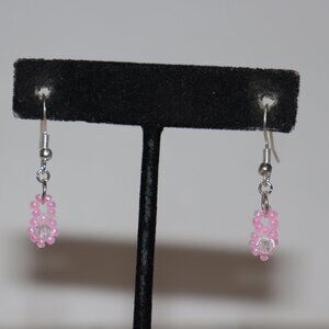 💖 NWOT Pink Glass & Crystal Beaded Necklace 1 3/8" tall pendant ·